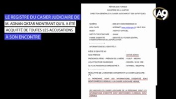 Le registre du casier judiciaire de M. Adnan Oktar montrant qu'il a été acquitté de toutes les accusations à son encontre