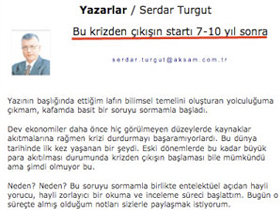 Serdar Turgut: Bu krizden çıkışın startı 7-10 yıl sonra