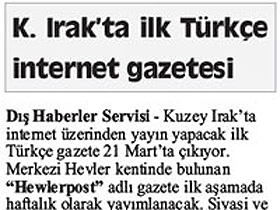 Kuzey Irak'ta ilk Türkçe internet gazetesi