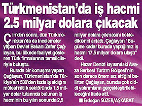 Türkmenistan'da iş hacmi 2.5 milyar dolara çıkacak