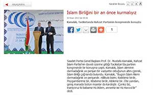 Saadet Partisi Genel Başkanı Sayın Mustafa Kamalak: İslam Birliği’ni Bir An Önce Kurmalıyız