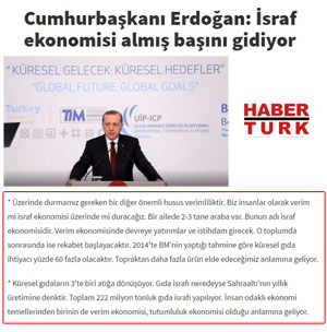 Cumhurbaşkanı Erdoğan: “İsraf Ekonomisi Almış Başı