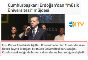 Cumhurbaşkanı Erdoğan'dan "Müzik Üniversitesi" Müj