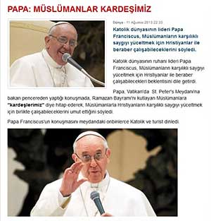 Papa: Müslümanlar Kardeşimiz