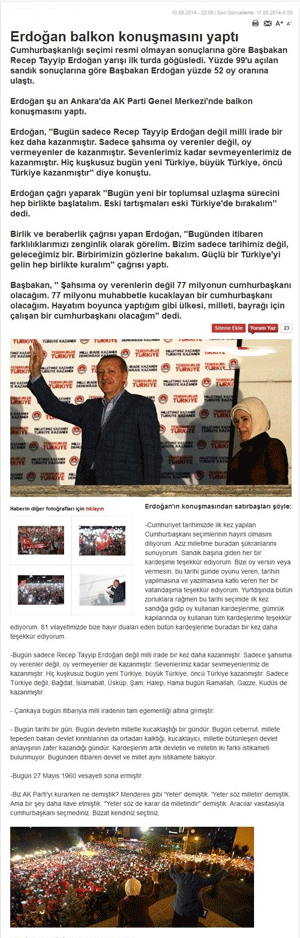 Mr. Tayyip Erdoğan: Today the Status Quo and Political Tutelage Have Lost
