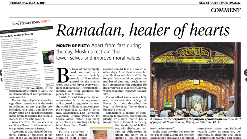 Ramadan, healer of hearts || New Straits Times