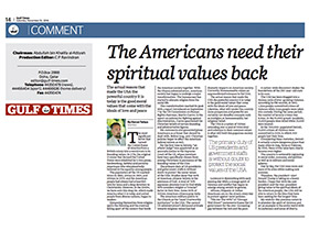 Les Américains ont besoin de retourner à leurs valeurs spirituelles
