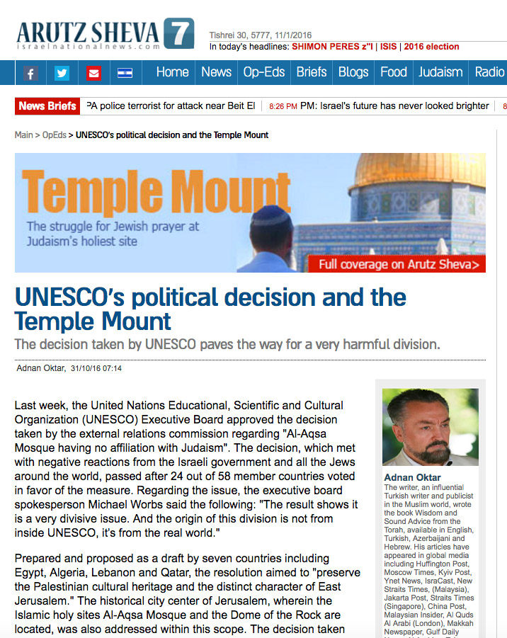 UNESCO’nun politik kararı ve Tapınak Tepesi