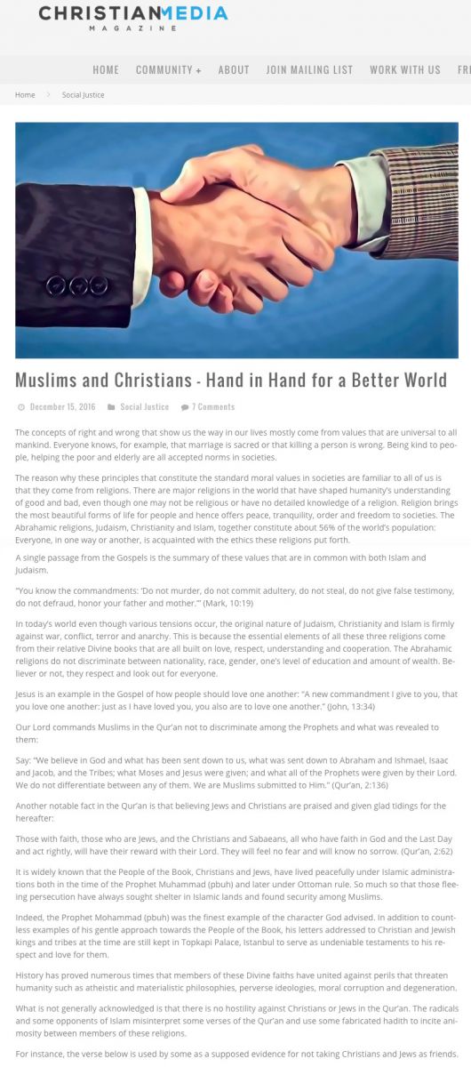 Müslümanlar ve Hıristiyanlar elele daha iyi bir dünya için 