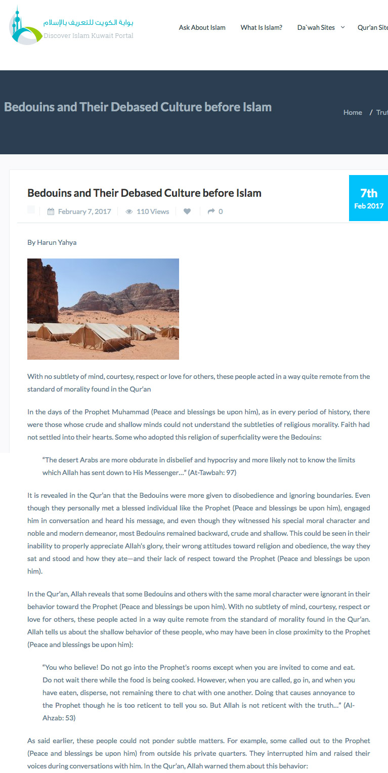 Bedouins and Their Debased Culture before Islam