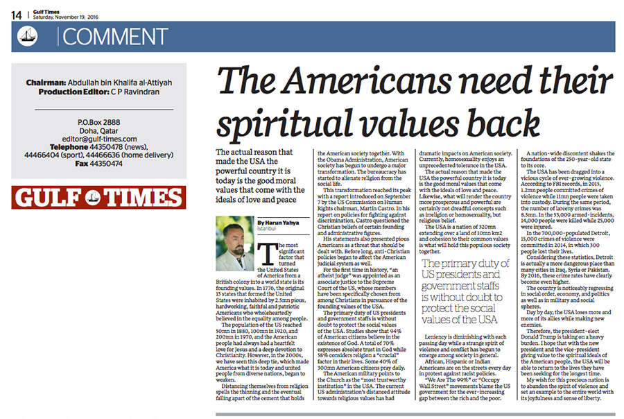 The Americans need their spiritual values back 