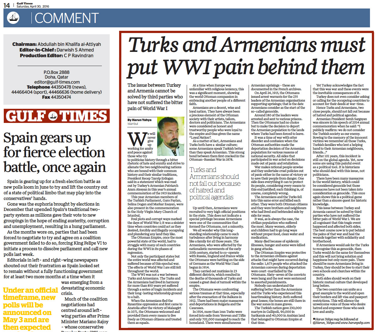 Turks and Armenians must put WWI pain behind them 