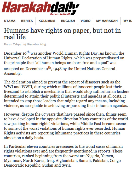 İnsan Hakları, bildirge üzerinde var ama dünya üzerinde yok
