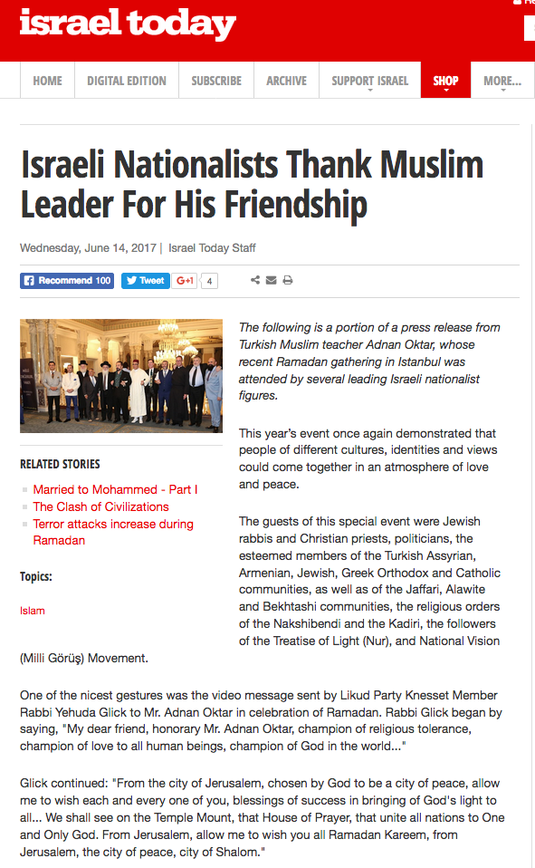 İsrailli Milliyetçiler Gösterdiği Dostluktan Dolayı Adnan Oktar'a Teşekkürlerini Sundu