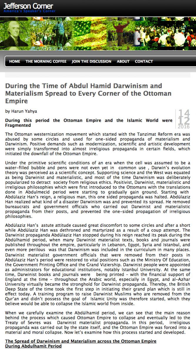 During the Time of Abdul Hamid Darwinism and Materialism Spread to Every Corner of the Ottoman Empire: During this period the Ottoman Empire and the Islamic World were Fragmented