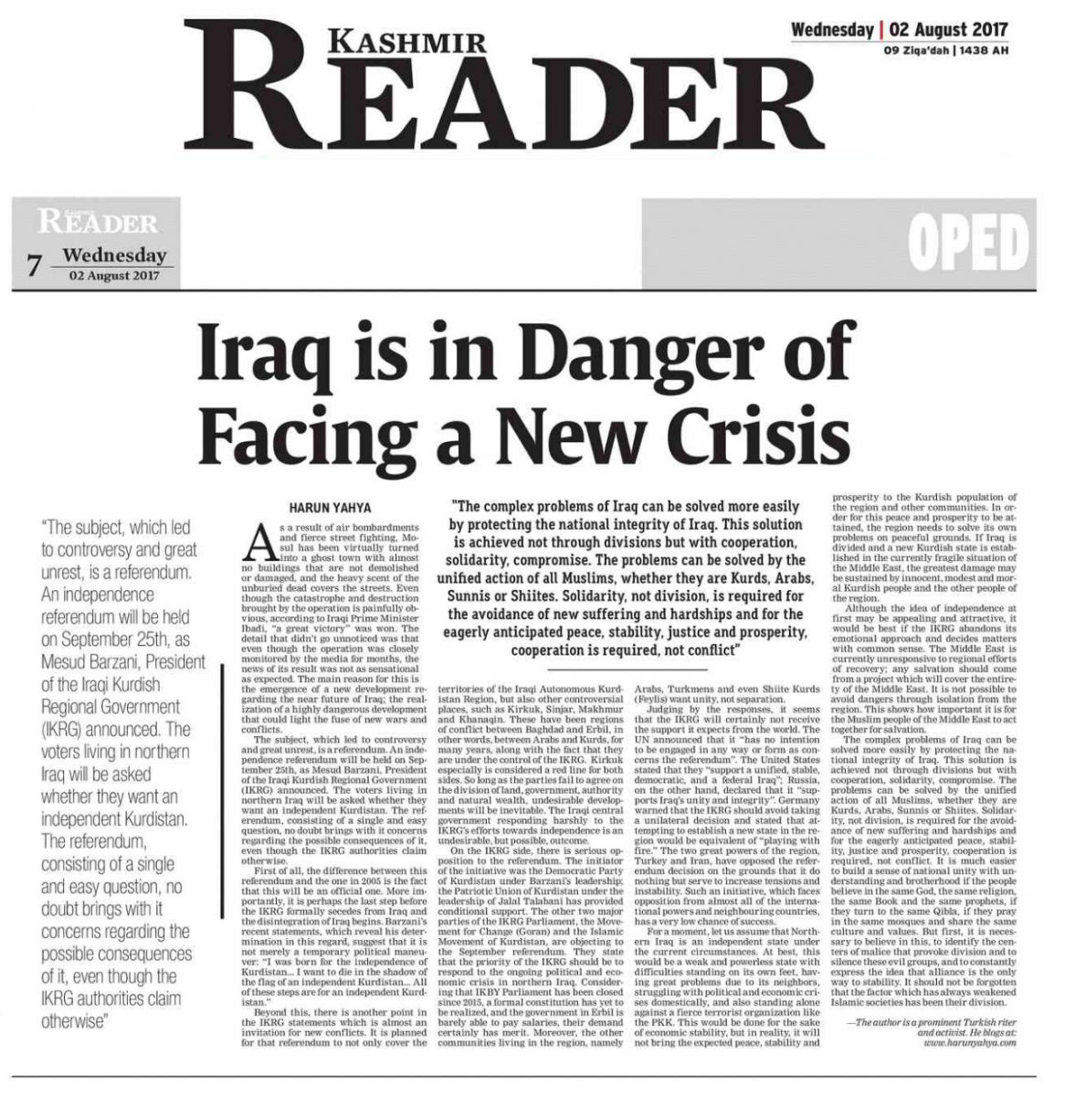 Irak Yeni Bir Kriz Tehlikesiyle Karşı Karşıya
