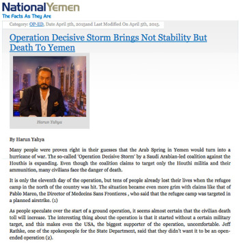 Operation Decisive Storm Brings not Stability but Death to Yemen