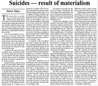 Suicides — result of materialism