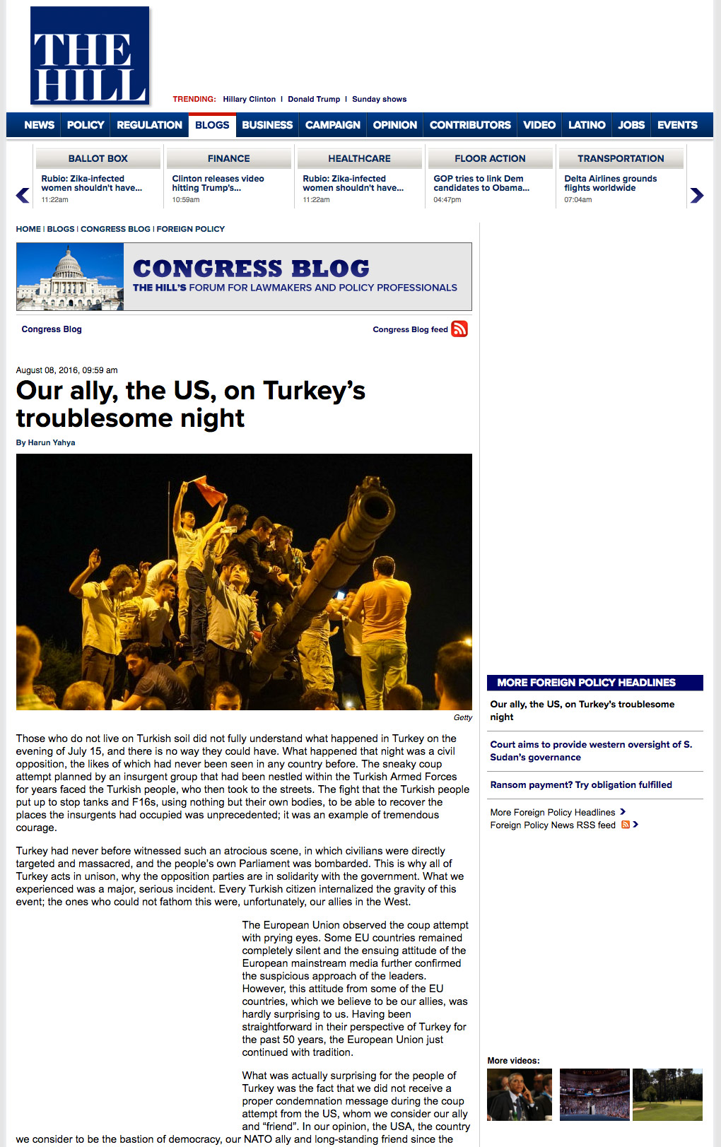 Türkiye’nin zorlu gecesinde müttefikimiz; ABD 