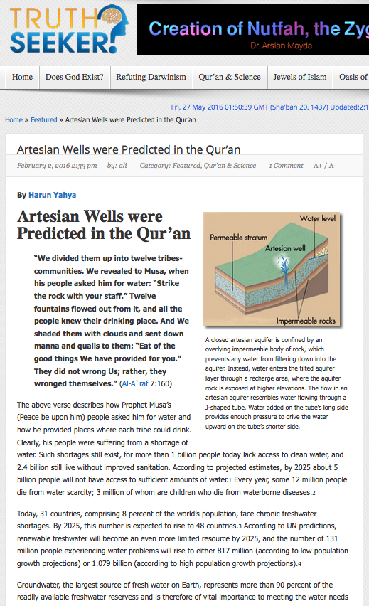 Artesian Wells were Predicted in the Qur’an 