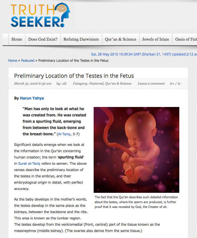 Information from the Qur’an about preliminary location of the testes in the fetus
