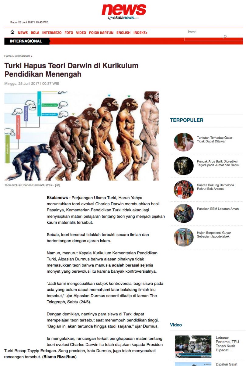 Adnan Oktar’ın Darwinizmi çürüten bilimsel kitapları  Endonezya Basınında 