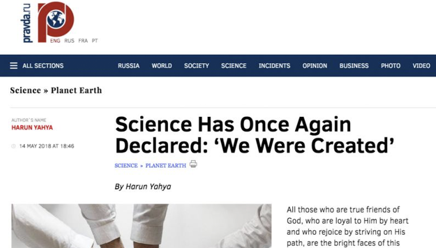 Bilim, yeniden Yaratılış dedi