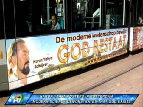 Announcement of Harun Yahya works on trams of Rotterdam, Holland