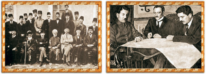 Solda, Sivas Kongresi üyeleri ile beraber.

Sağda, Sivas Kongresi'nden Rauf Orbay ve Ali Fuat Cebesoy'la (1919)
