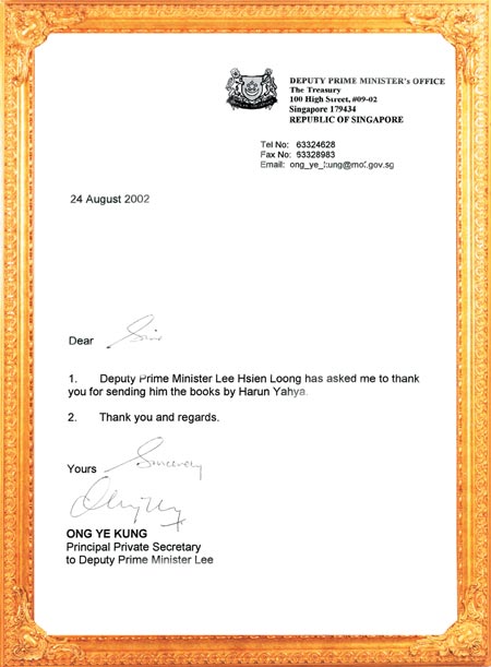 Singapur Başbakan Yardımcılığı mektup