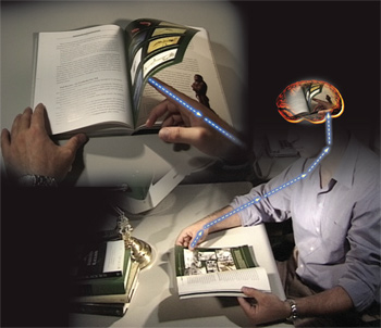 brain, book, electric signals